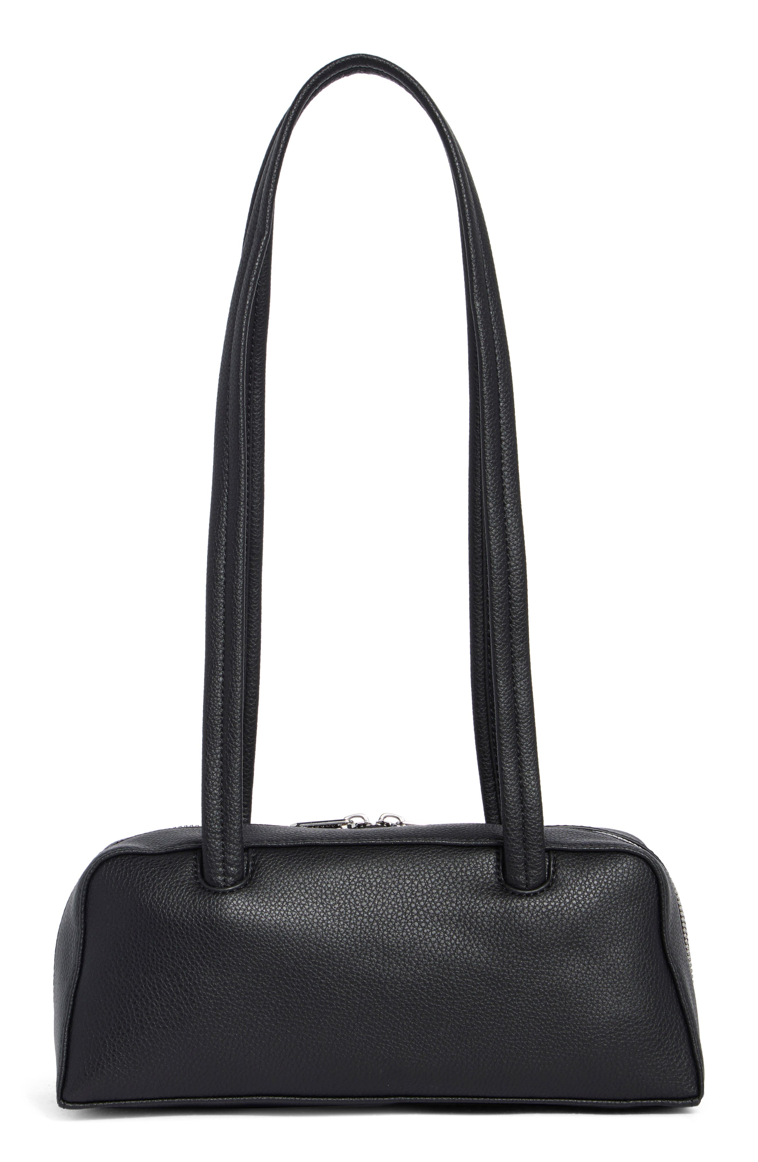 Baggu Small Recycled Leather Bowler Shoulder Bag, Alternate, color, Black