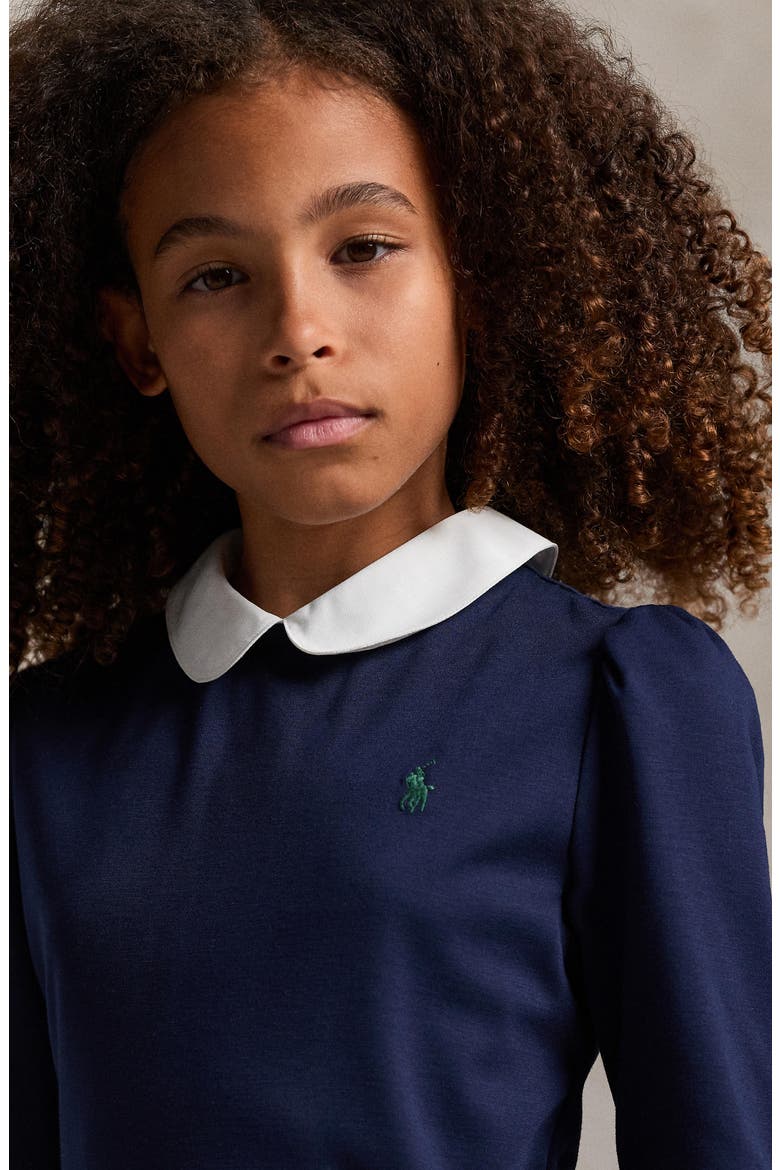 Kids' Long Sleeve Ponte Roma Dress, Alternate, color, NAVY