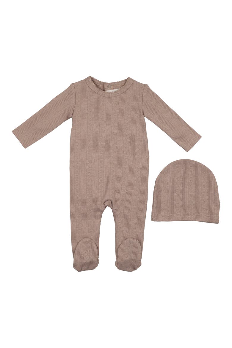 Pointelle Cotton Blend Footie & Beanie Set, Main, color, SAND
