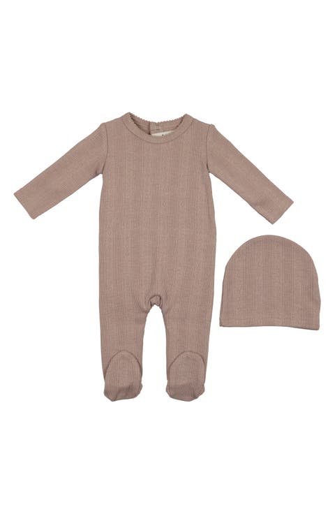 Pointelle Cotton Blend Footie & Beanie Set (Baby)