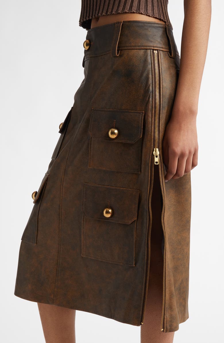Vaquera Lambskin Leather Midi Skirt, Alternate, color,