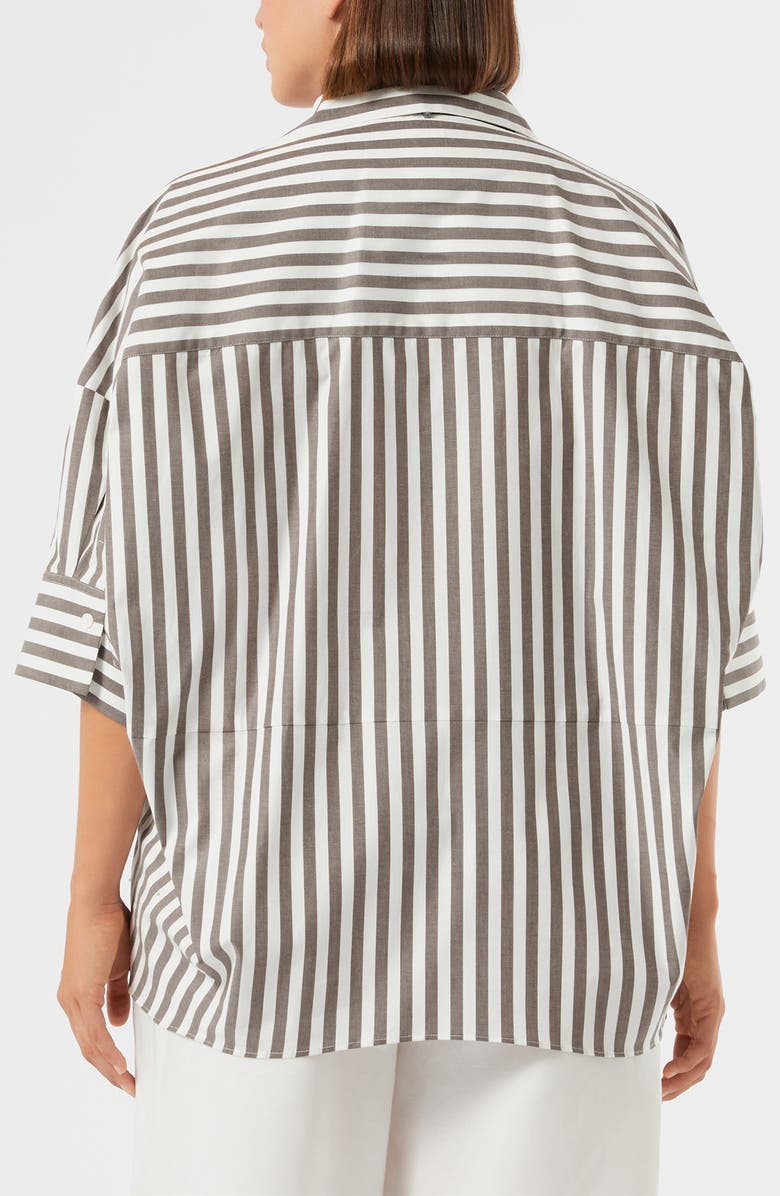 Marina Rinaldi Boa Stripe Stretch Cotton Top, Alternate, color, Chocolate