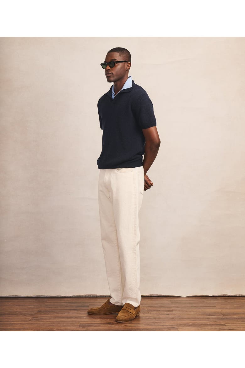 Lightweight Cashmere Short Sleeve Polo, Alternate, color, Navy