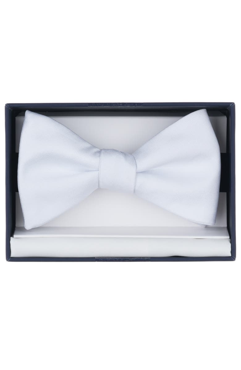Original Penguin Textured Satin Bow Tie & Pocket Square Set, Alternate, color, White