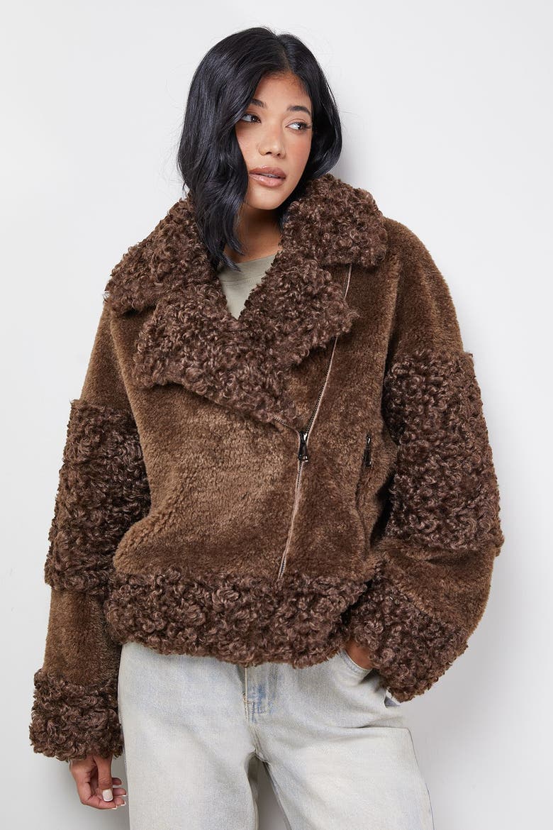 Faux Fur Mix Zip Through Jacket, Main, color, Chocolate