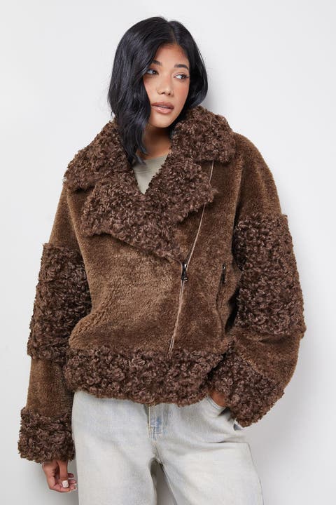 Faux Fur Mix Zip Through Jacket