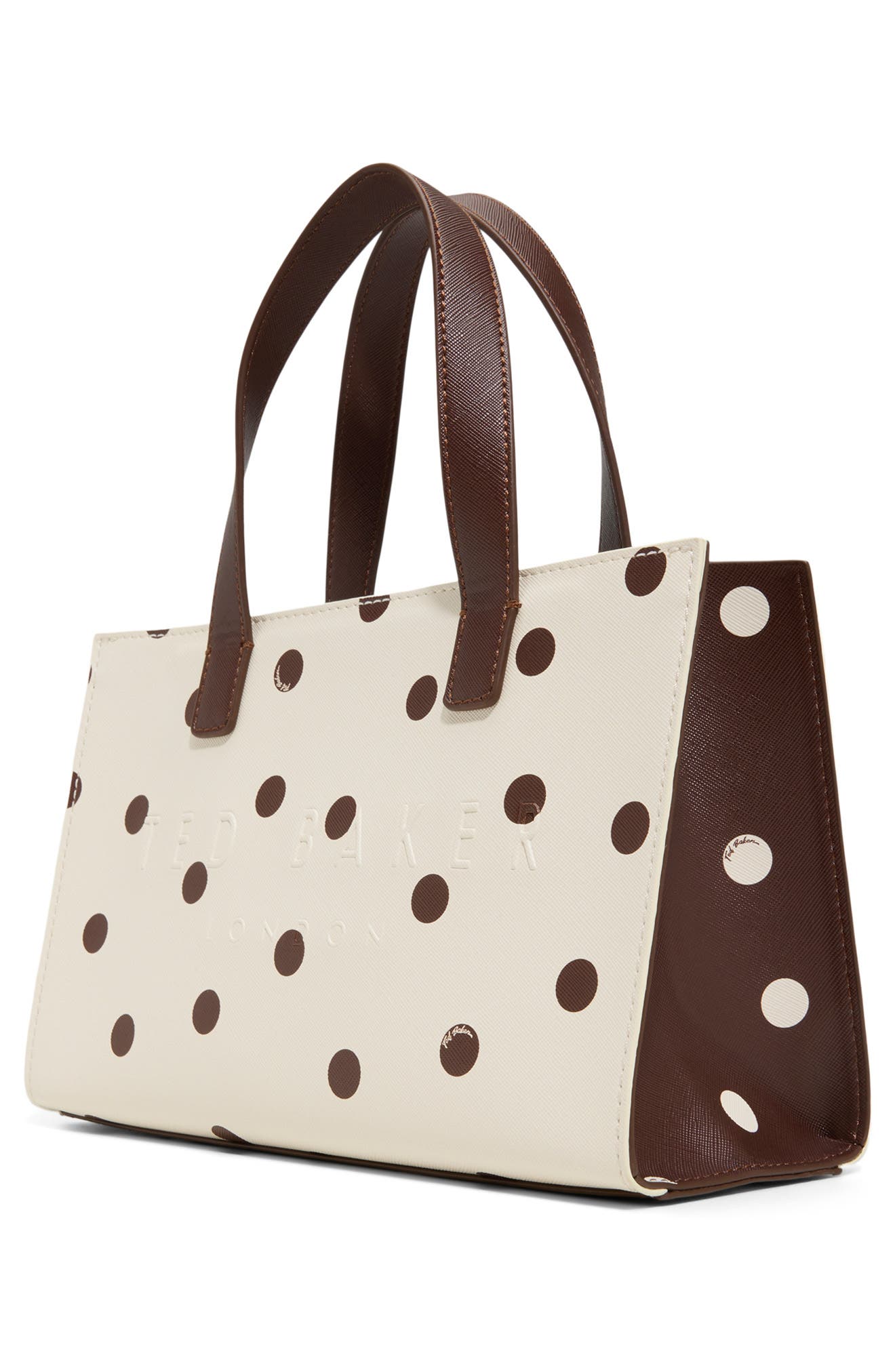 Ted Baker Suricon Mini Tote, Alternate, color, Dark Brown/Cream Polkadot