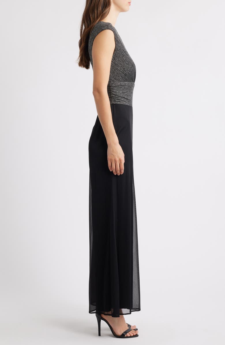 Connected Apparel Metallic Bodice Wide Leg Jumpsuit, Alternate, color, Silver