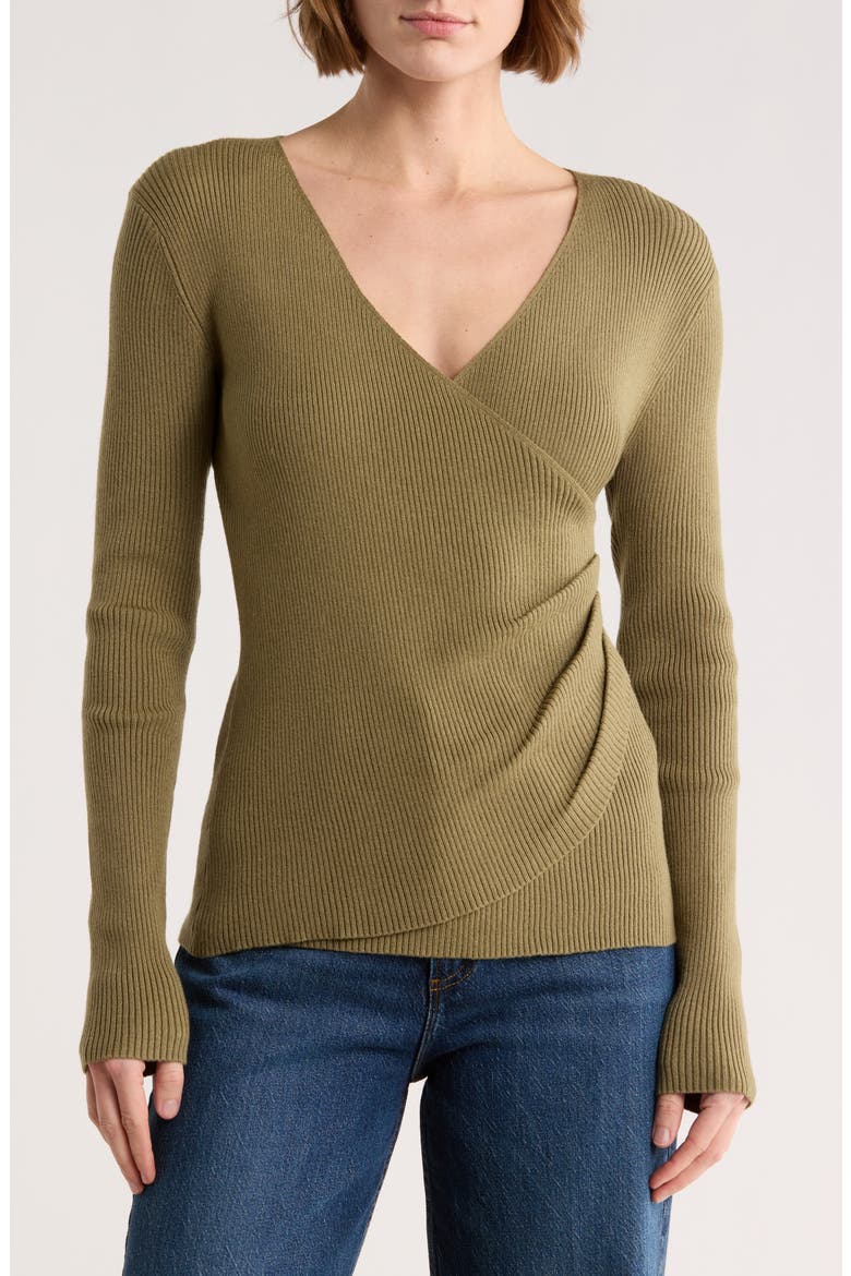 Faux Wrap Knit Sweater, Main, color, ALOE