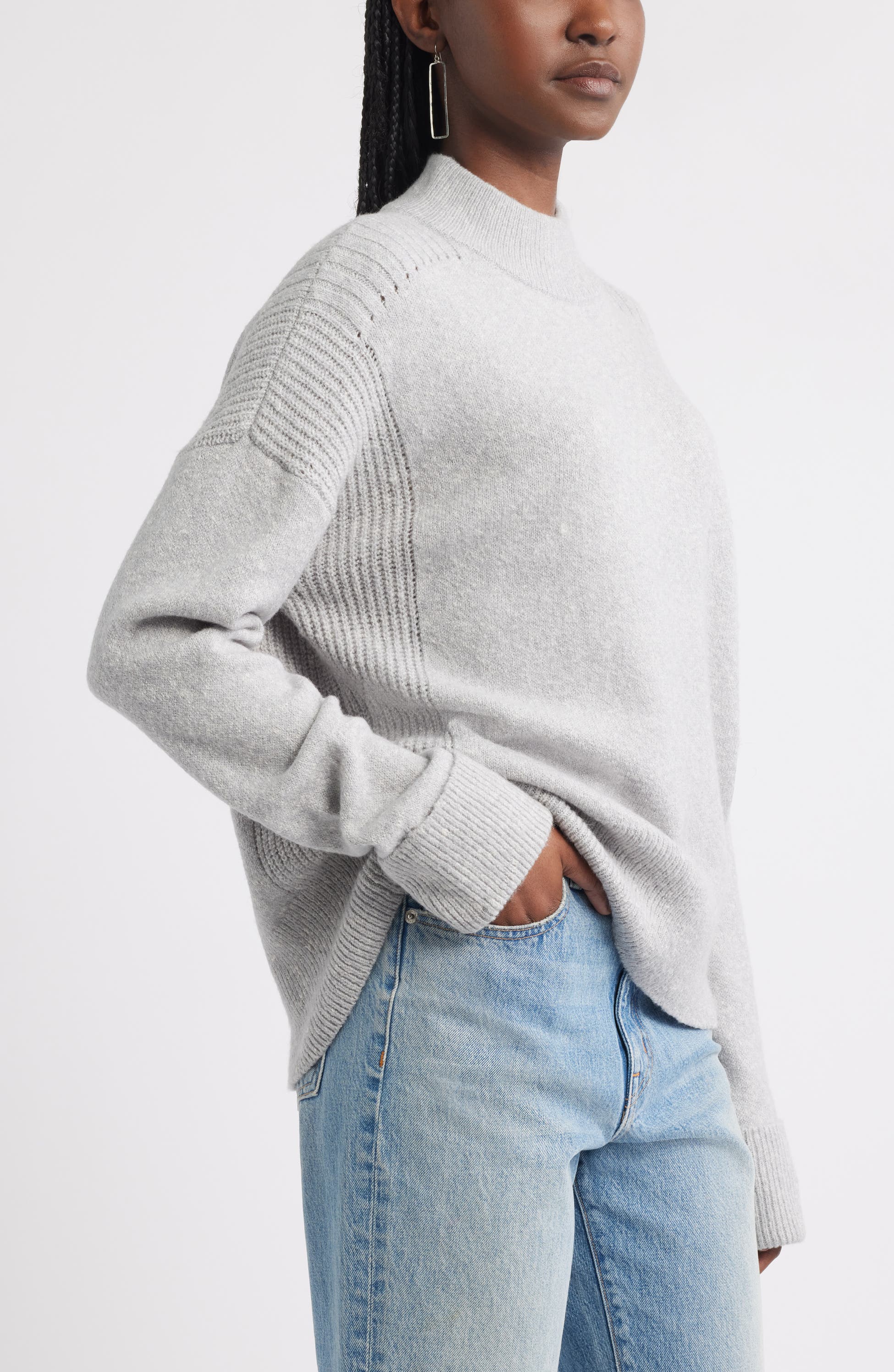 Rib Detail Mock Neck Sweater