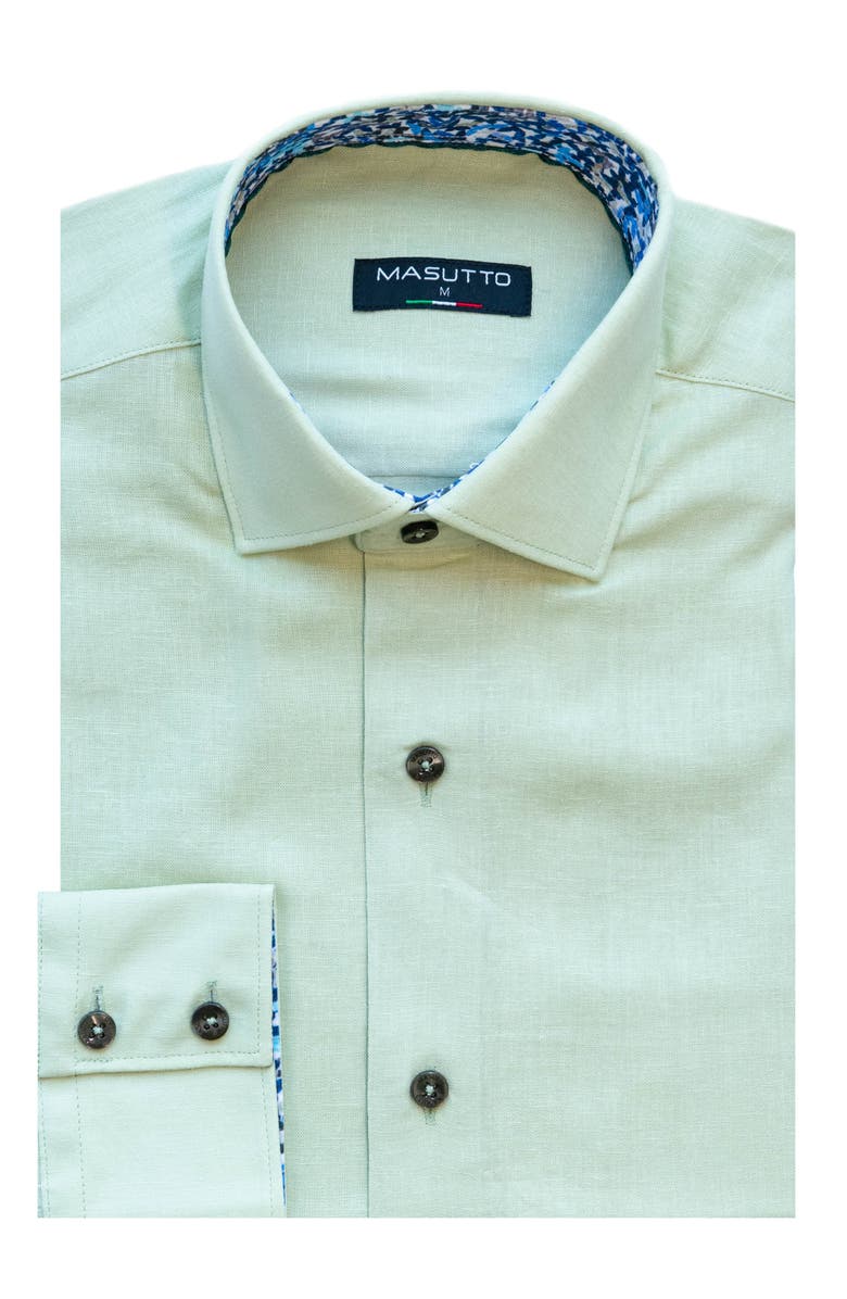 MASUTTO Della Linen Button-Up Shirt, Main, color, Green Beige Light