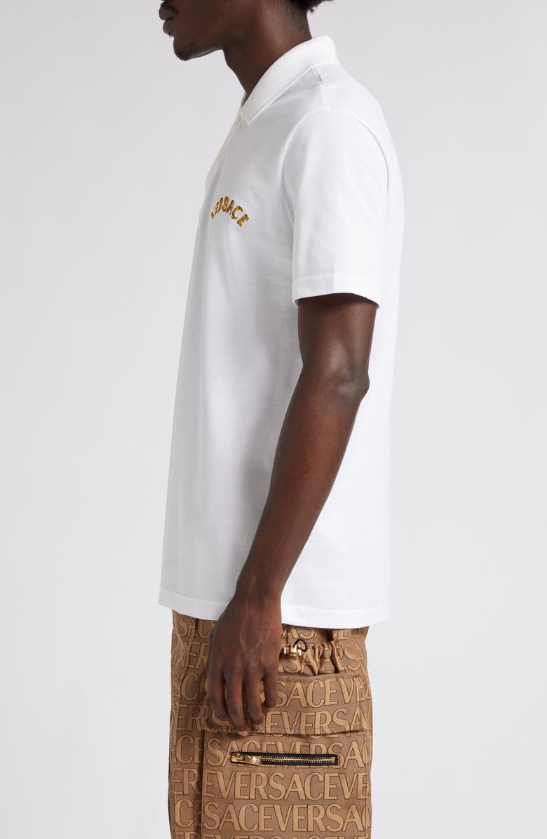 Versace Seashell Baroque Logo Cotton Piqué Polo, Alternate, color, 1W000-Optical White