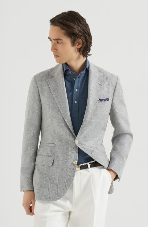 Wool, alpaca and silk chevron deconstructed blazer