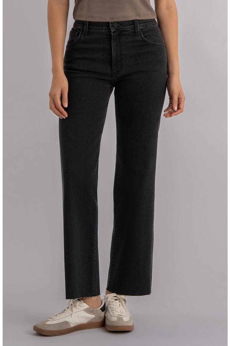 Avery Fab Ab High Waist Raw Hem Ankle Straight Leg Jeans, Main, color, BLACK