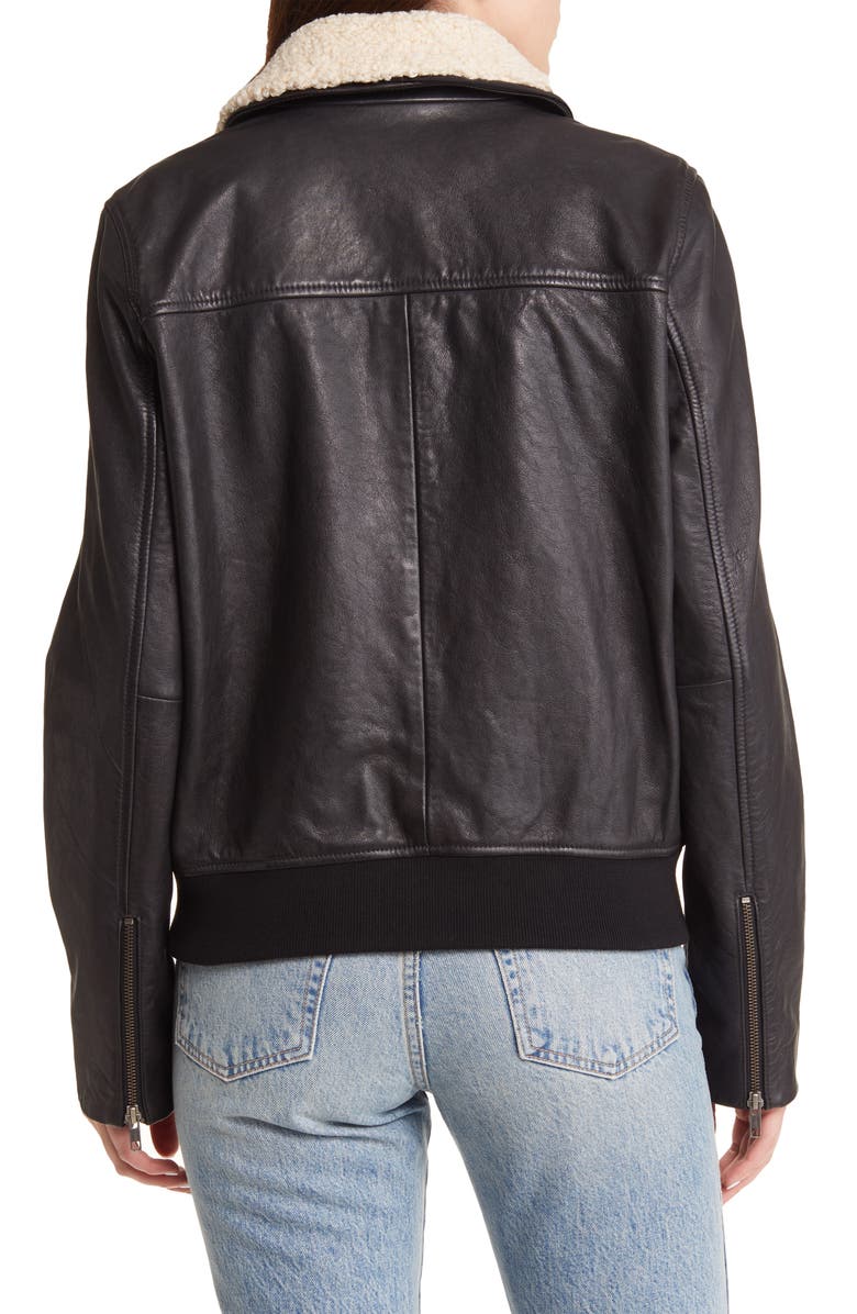 Treasure & Bond Leather Bomber Jacket with Removable Faux Shearling Trim, Alternate, color, 