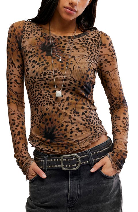 Lilly Print Long Sleeve Mesh Top