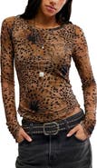Free People Lilly Print Long Sleeve Mesh Top