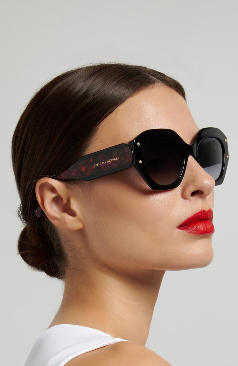 Carolina Herrera Her 53mm Gradient Square Sunglasses, Alternate, color, Red Havana Black/ Dark Grey Sf