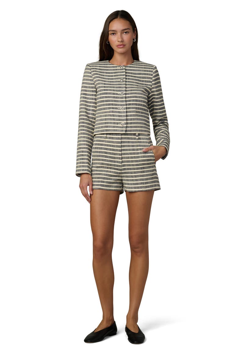 The Talia Stripe Crop Jacket, Alternate, color, MIDNIGHT/ ECRU STRIPE