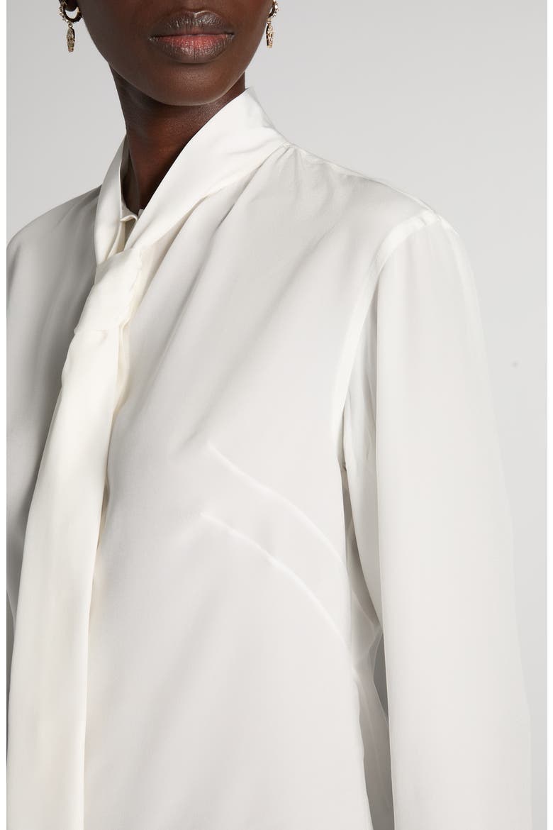 Tie Neck Silk Button-Up Shirt, Alternate, color, LIGHT IVORY