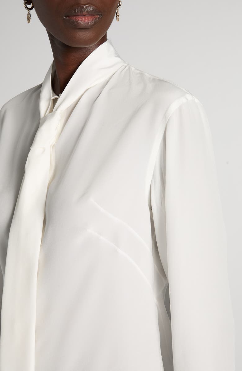 McQueen Tie Neck Silk Button-Up Shirt, Alternate, color, Light Ivory