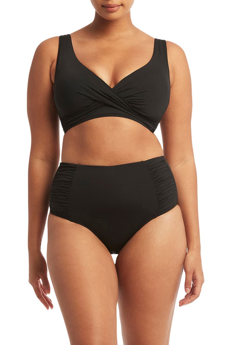 Cross Front Multifit Bikini Top, Alternate, color, BLACK