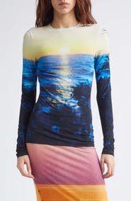 Rabanne Crystal Embellished Tropical Print Jersey Top