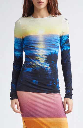 Crystal Embellished Tropical Print Jersey Top