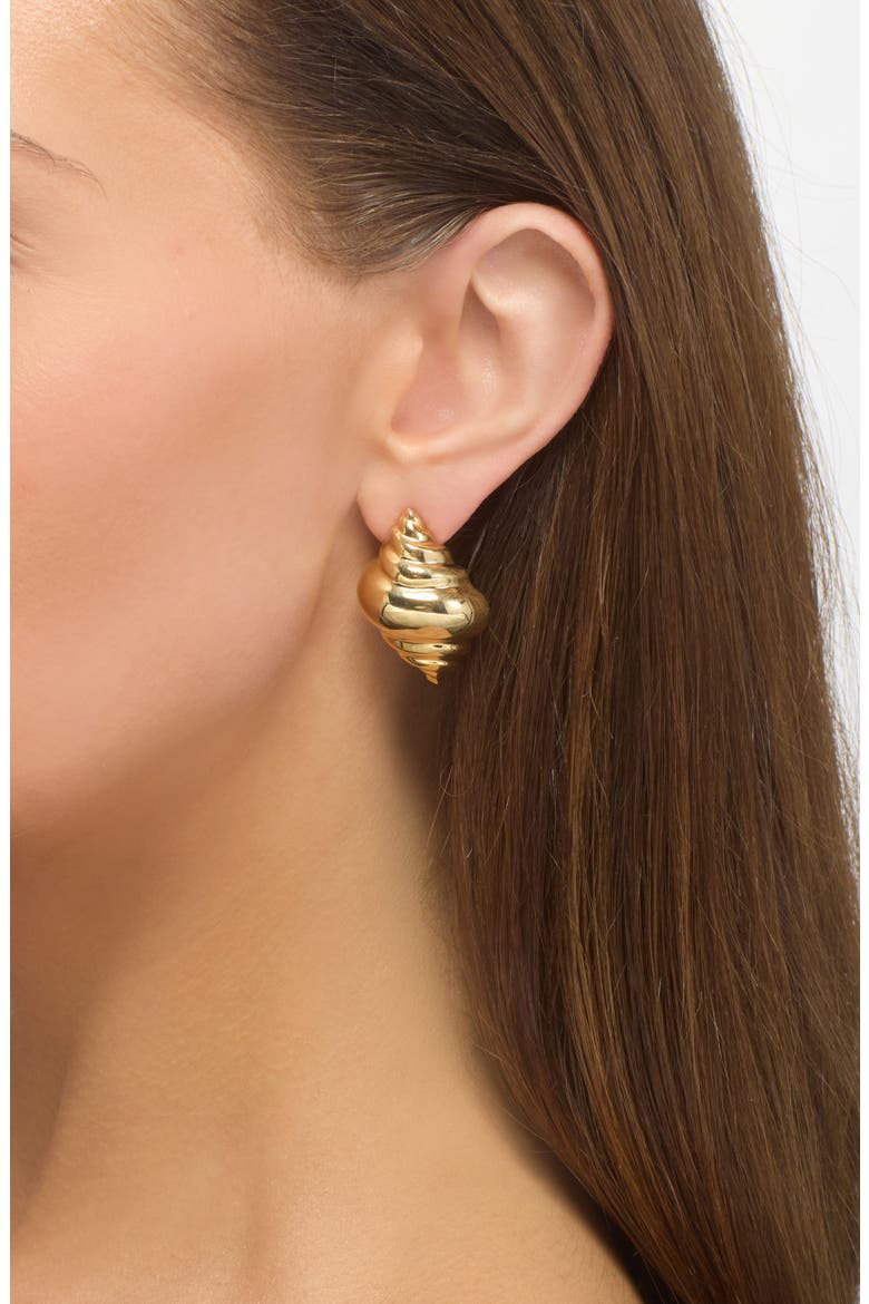 Goldtone Shell Stud Earrings, Alternate, color, GOLD