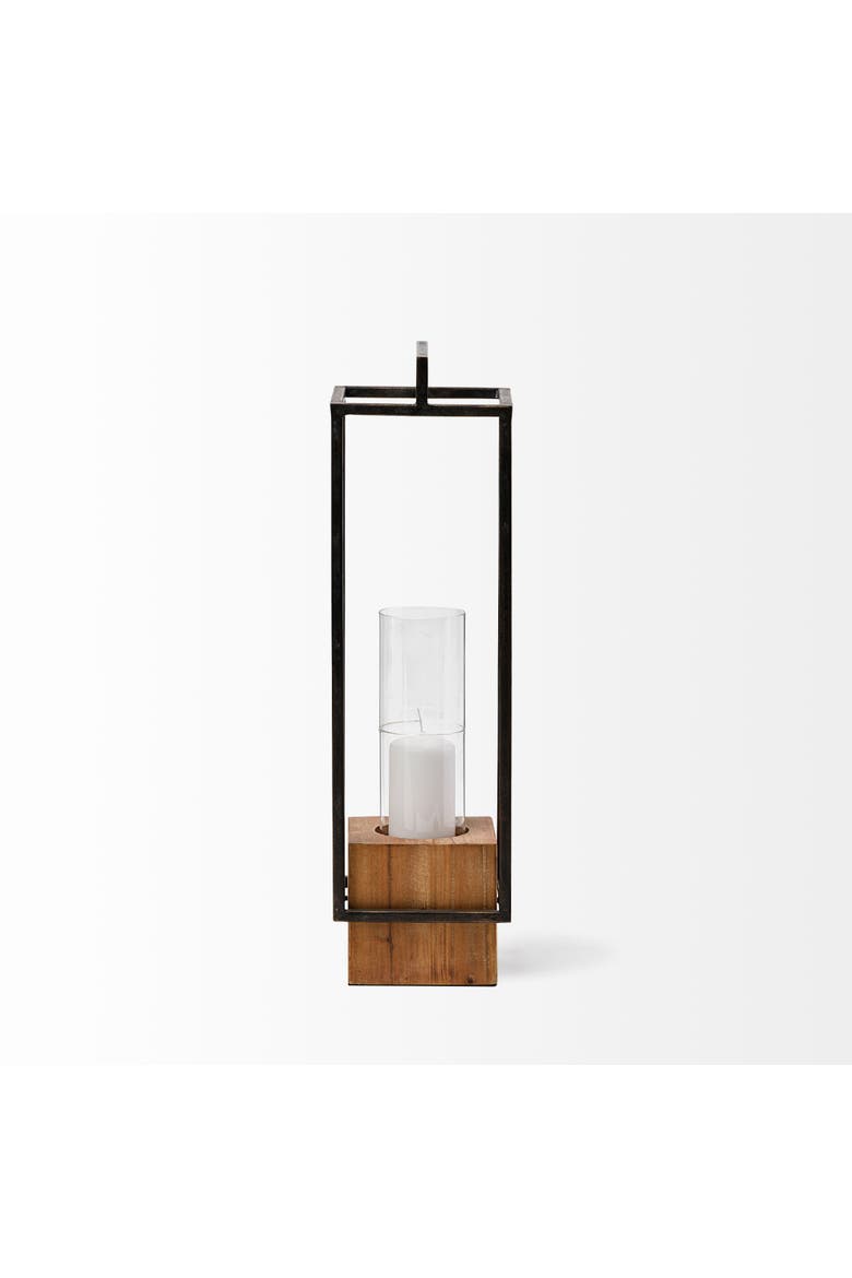 Orionis Large Wood w/ Metal Lantern Candle Holder, Main, color, Black