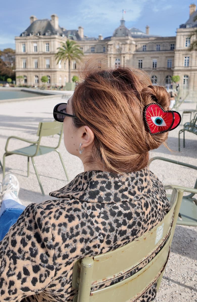 Solar Eclipse Hand Painted Lucky Eye Heart Claw Clip, Alternate, color, Red