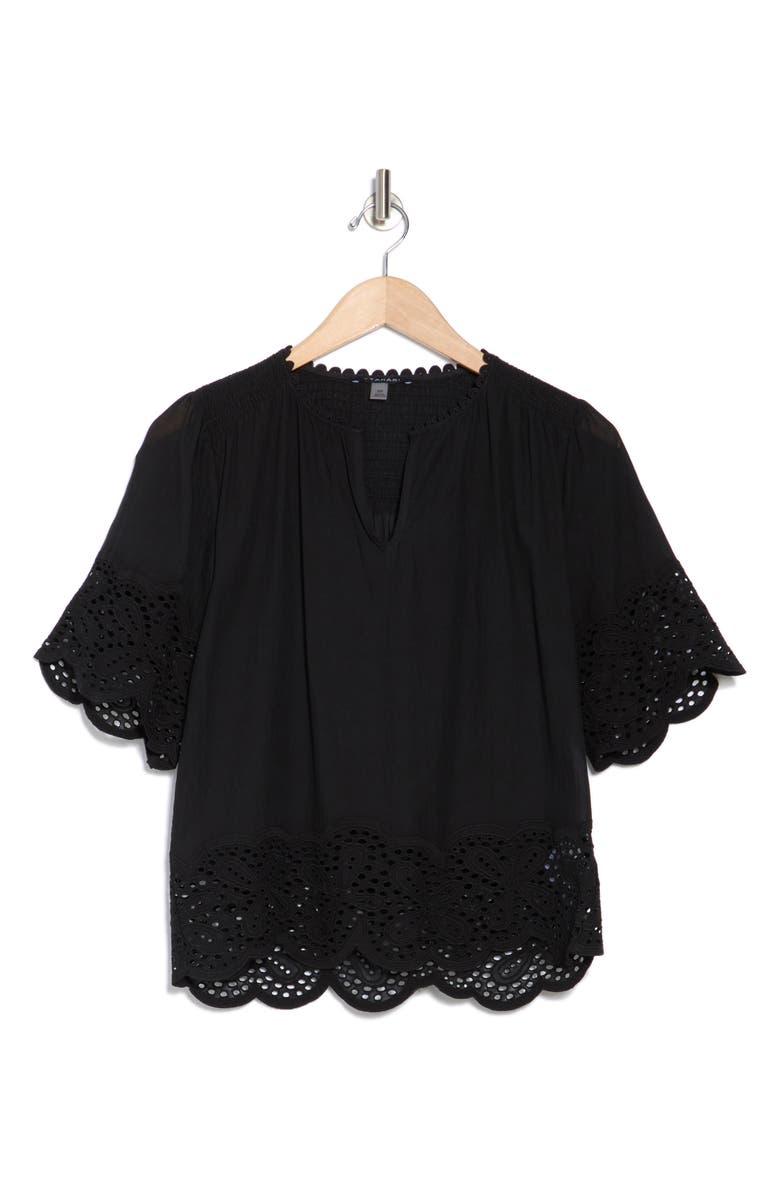 T Tahari Embroidered Cotton Top, Alternate, color,