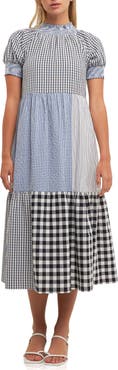 English Factory Patchwork Gingham Midi Dress