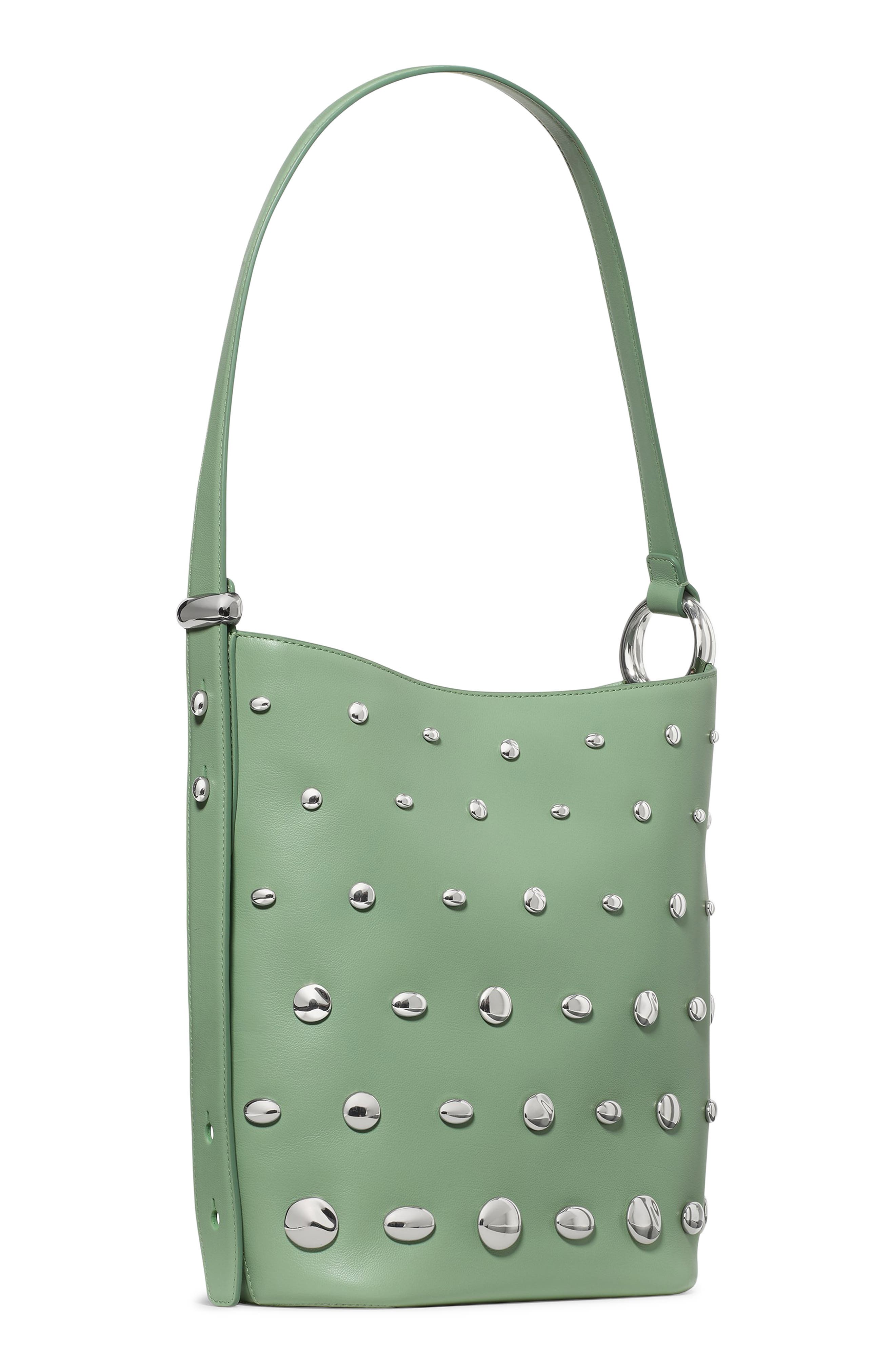 Kate Spade New York halo stud fine grain leather bucket bag, Alternate, color, Crisp Sage