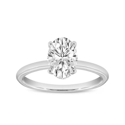 Anastasia 14K Gold Oval Cut Solitaire Hidden Halo Ring - 1.55 Ct