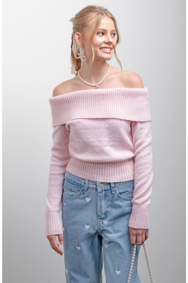 Off the Shoulder Crop Sweater, Alternate, color, PINK