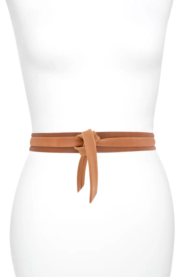 Skinny Leather Wrap Belt, Main, color, TAN