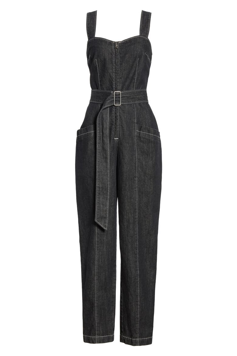 Topstitch Cotton Denim Jumpsuit, Alternate, color, BKLRRN