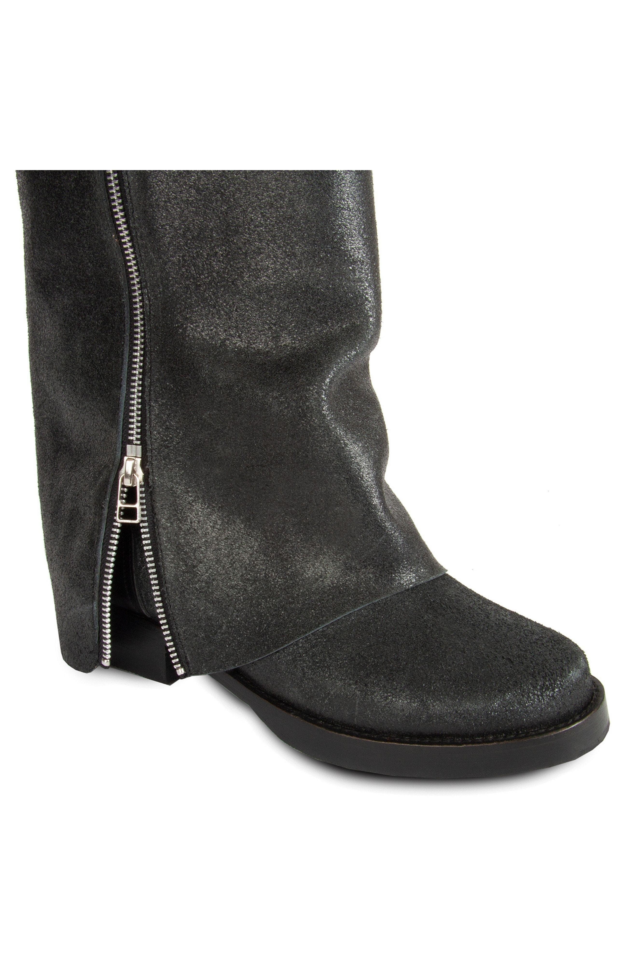 URBNKICKS "CUFF" Leather Biker Boot, Alternate, color, Black