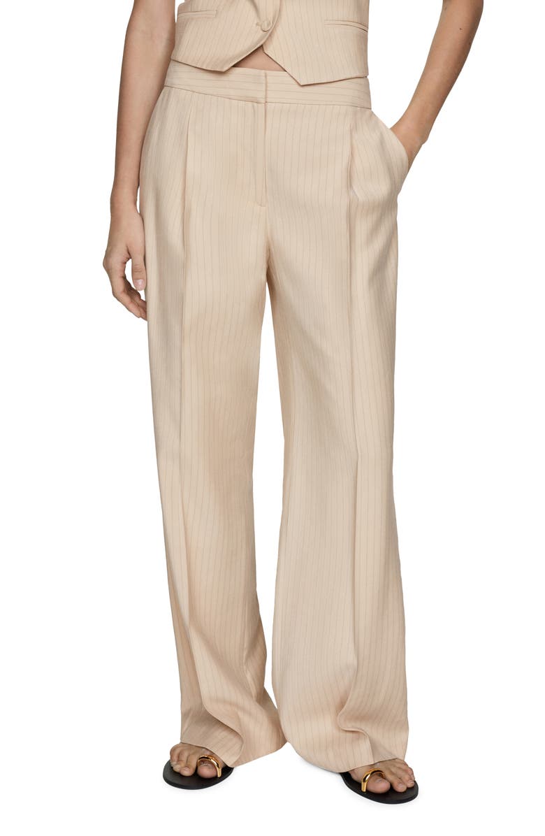 MANGO Pinstripe Pants, Main, color, Beige