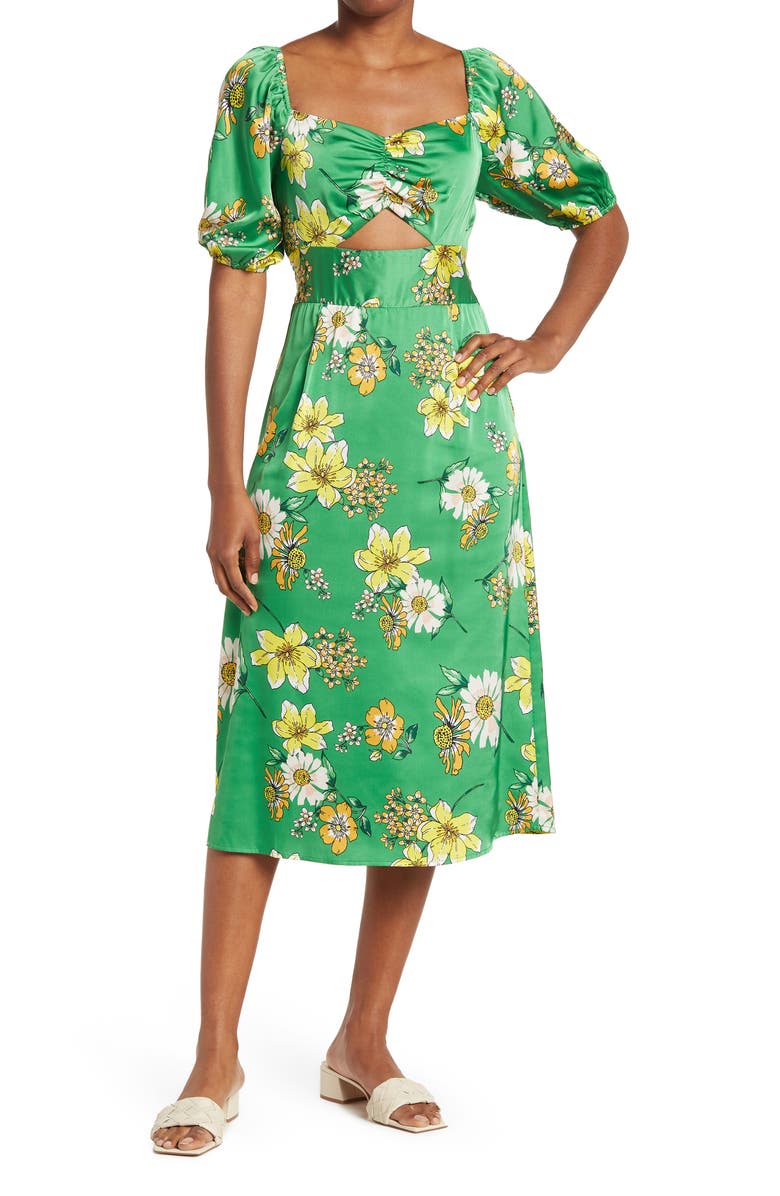 Collective Concepts Floral Puff Sleeve Cutout Midi Dress | Nordstromrack