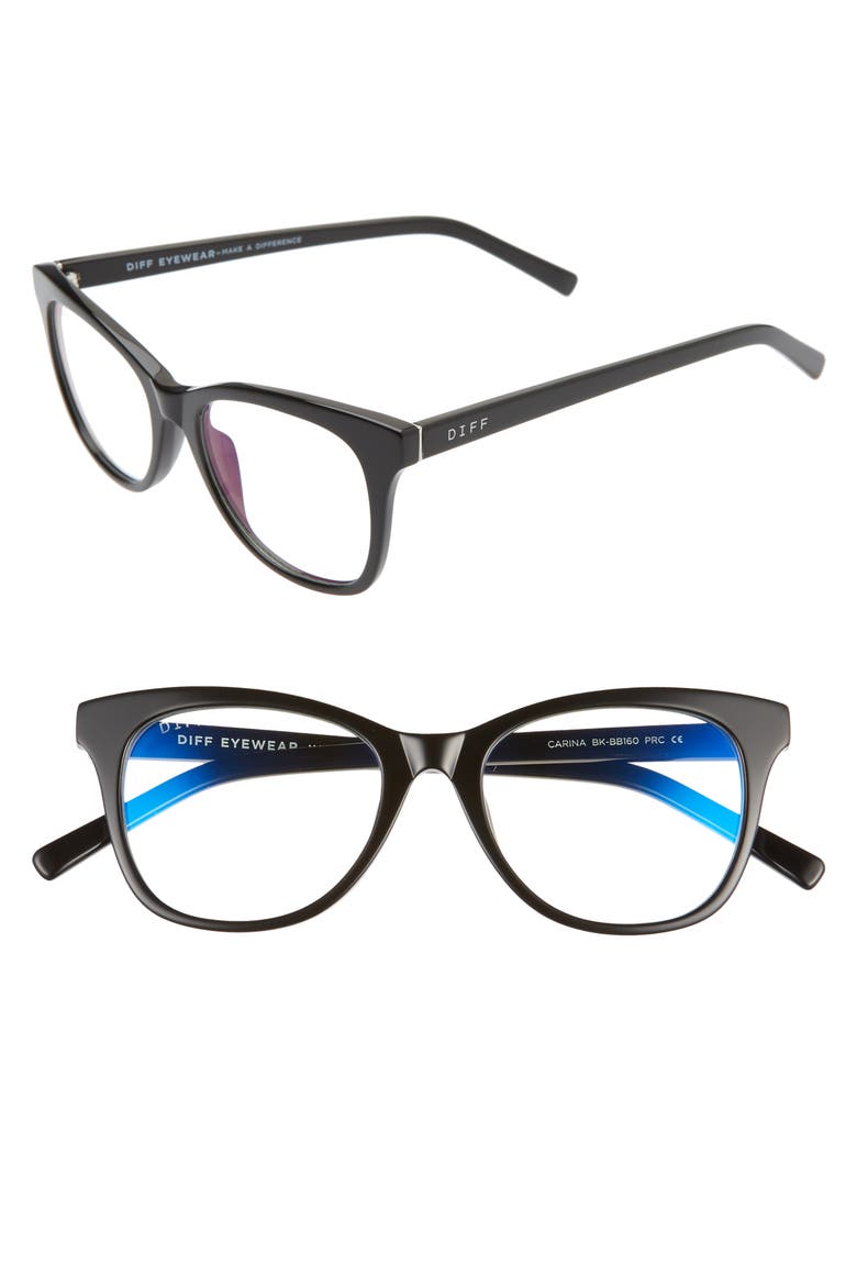 Carina 49mm Blue Light Blocking Optical Glasses, Main, color, BLACK/ BLUE LIGHT