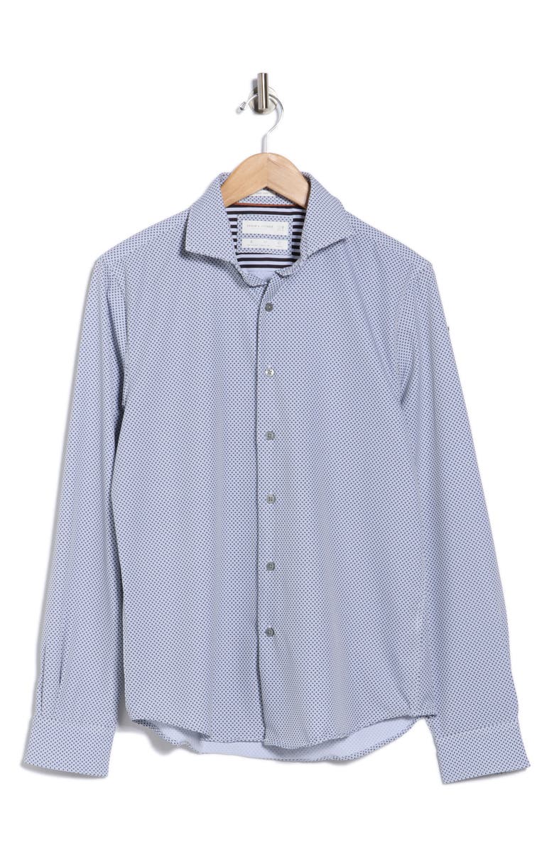 DENIM AND FLOWER Geometric Print Performance Button-Up Shirt, Alternate, color, White