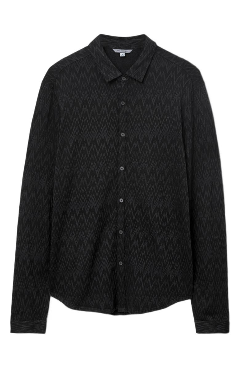 John Varvatos Redmond Herringbone Jacquard Knit Button-Up Shirt, Alternate, color, Black