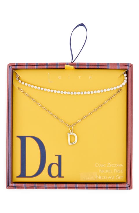 Initial & Cubic Zirconia Necklace Set