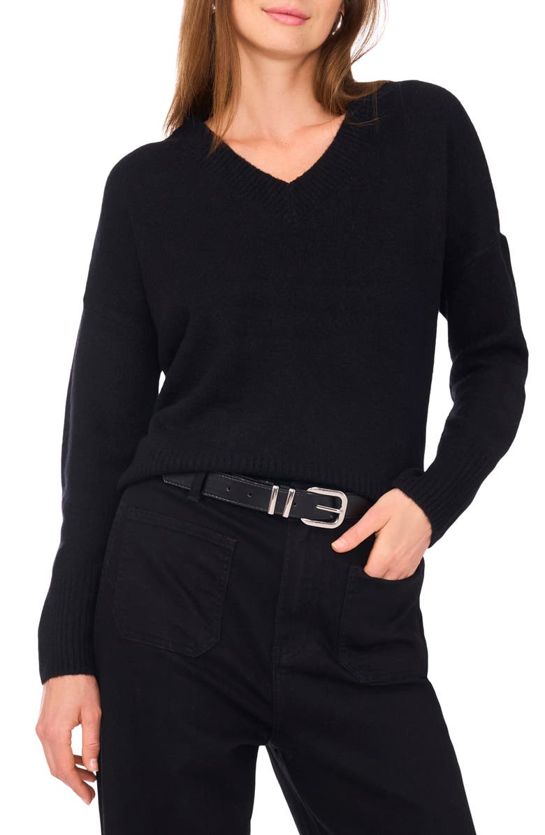 Vince Camuto Contrast High-Low Sweater, Main, color, Rich Black