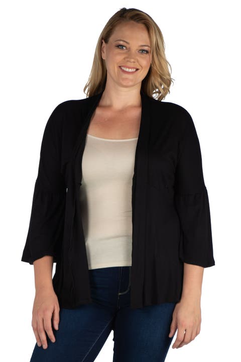 Plus Size Bell Sleeve Flared Open Front  Cardigan