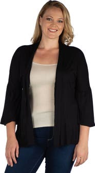 24seven Comfort Apparel Plus Size Bell Sleeve Flared Open Front  Cardigan