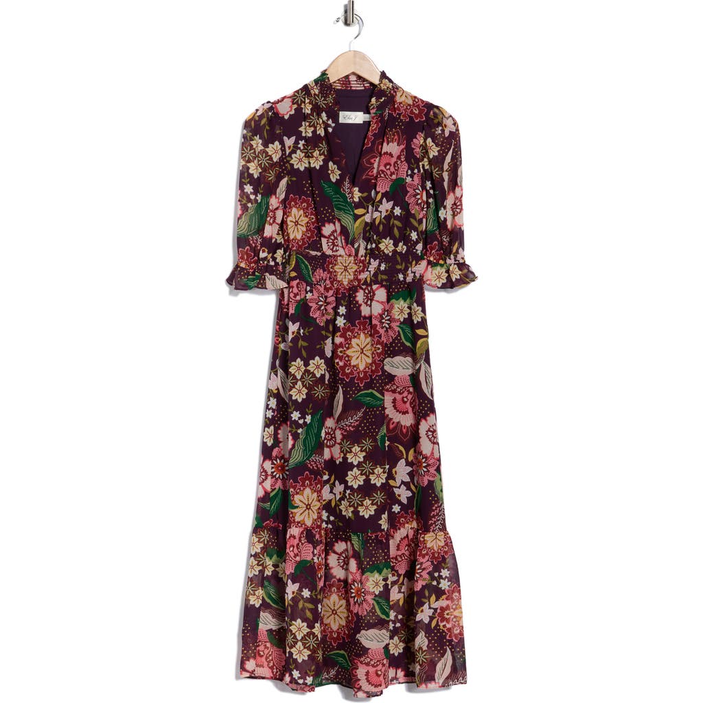 Eliza J Floral Ruffle Elbow Sleeve Midi Dress In Multi