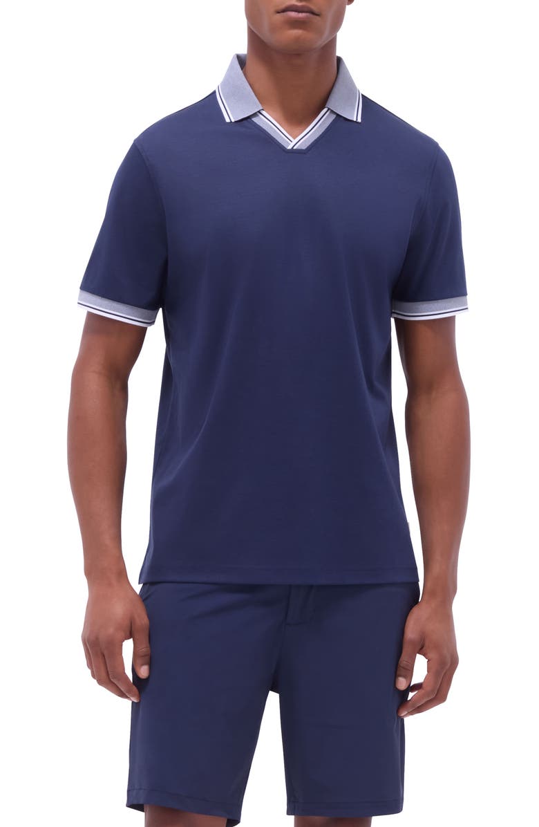 Bugatchi Tipped Johnny Collar Polo, Main, color, Navy